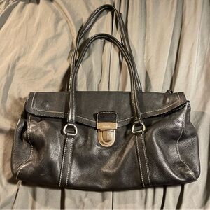 PRADA Leather Shoulder Bag Silver Hardware Buckle Closure Logo Accent for Women